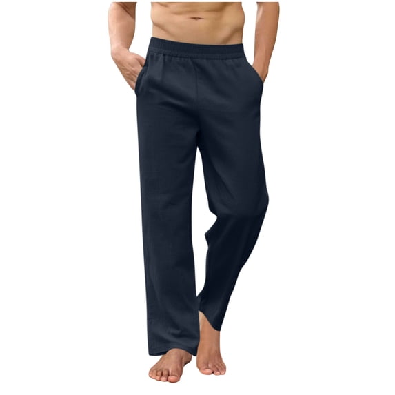 Yievot Mens Casual Yoga Pants Elastic Waist Drawstring Wide Leg Pants Summer Beach Relaxed Fit Trousers with Pockets
