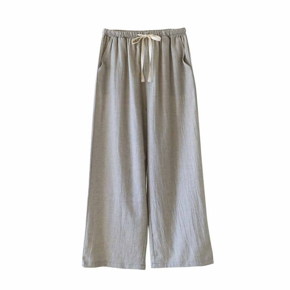 Yievot Mens Cotton Linen Lounge Pants Lightweight Baggy Summer Sleepwear Casual Wide Leg Pajama Pants with Pockets