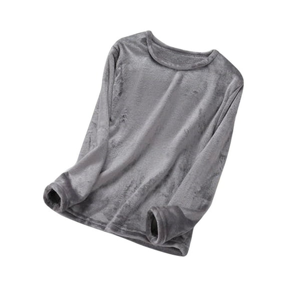 Yievot Mens Flannel Pajamas Tops Long Sleeve Fleece Thermal Pullover Winter Warm Crewneck Shirts Soft Fuzzy Loungewear