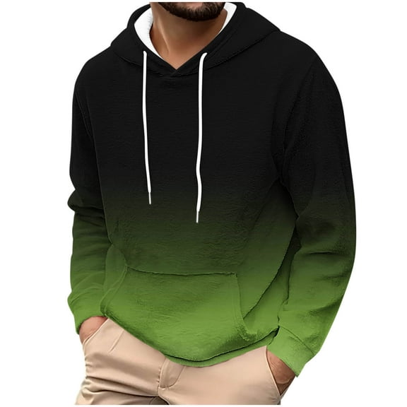 Yievot Mens Fleece Hoodie Winter Warm Pullover Sweatshirt Gradient Color Drawstring Casual Hoodies for Men
