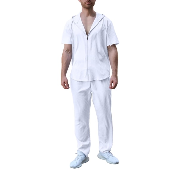 Yievot Mens Hoodie Sets 2 Piece Outfits Lightweight Zip Up Short Sleeve Hoodies & Pants Set Lounge Wear Tracksuit Set