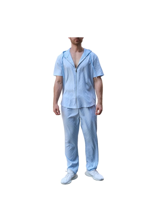 Mens Hoodie Sets 2 Piece Outfits Lightweight Zip Up Short Sleeve Hoodies & Pants Set Lounge Wear Tracksuit Set