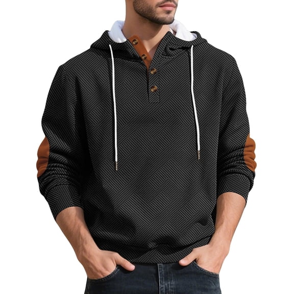 Yievot Mens Hoodies Trendy Textured Sweatshirts Long Sleeve Drawstring Casual Pullover Hooded Shirt