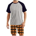 thumbnail image 1 of Yievot Mens Pajama Sets Crew Neck Short Sleeve T Shirts 2 Piece Plaid Shorts Lounge Sets PJ Summer Sleepwear, 1 of 3