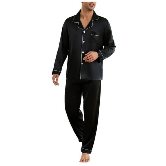 Yievot Mens Pajamas Sets Long Sleeve Satin Silk Pajamas for men Lightweight Button Up Sleepwear Lounge Pjs Set with Pockets
