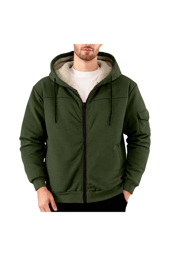 Mens Sherpa Lined Hoodie Zip Up Thick Fleece Winter Jacket Casual Drawstring Warm Hooded Sweatshirt Coat with Pockets