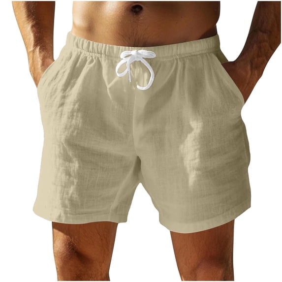 Yievot Mens Summer Beach Shorts 5 Inch Inseam Drawstring Elastic Waist Casual Linen Shorts with Pockets
