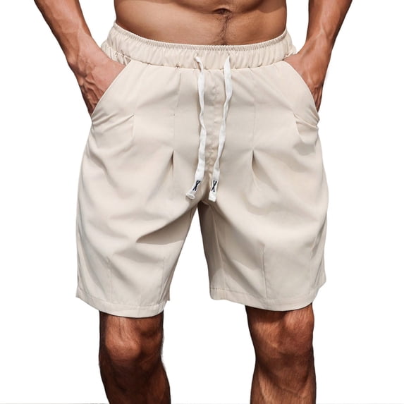 Yievot Mens Summer Beach Shorts 7 Inch Inseam Solid Casual Elastic Waist Drawstring Shorts with Pockets