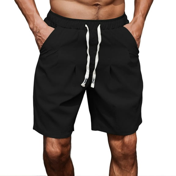 Yievot Mens Summer Beach Shorts 7 Inch Inseam Solid Casual Elastic Waist Drawstring Shorts with Pockets