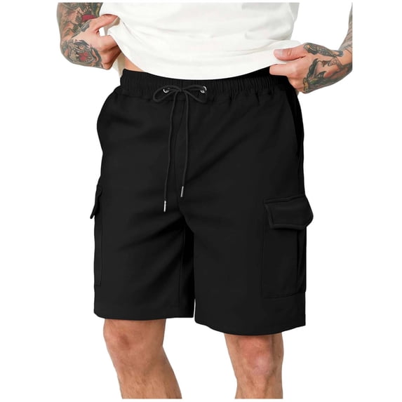 Yievot Mens Sweat Cargo Shorts Casual Drawstring Elastic Waist Workout Gym Shorts with Multi Pockets