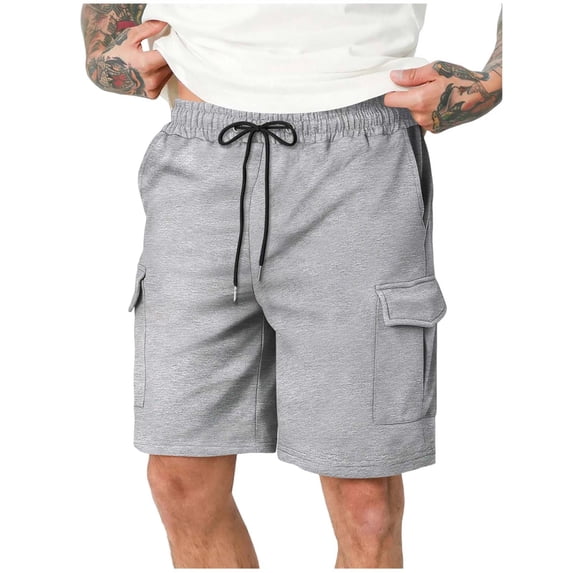 Yievot Mens Sweat Cargo Shorts Casual Drawstring Elastic Waist Workout Gym Shorts with Multi Pockets