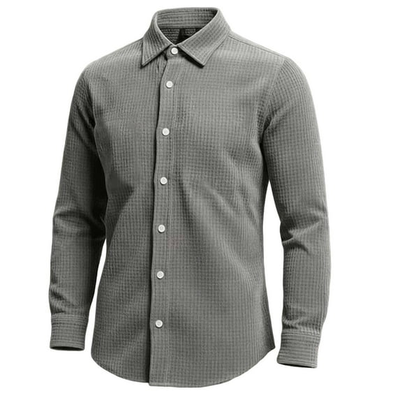 Yievot Mens Waffle Dress Shirts Classic Collared Long Sleeve Button Down Shirts Solid Business Work Shirt
