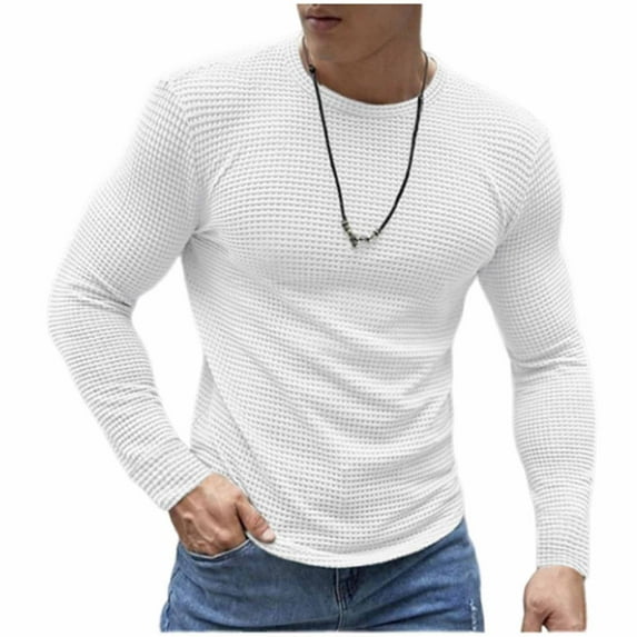 Yievot Mens Waffle Knit Shirt Casual Crewneck Long Sleeve T Shirts Slim Fitted Workout Muscle Undershirt