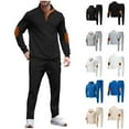 thumbnail image 1 of Yievot Mens Waffle Sweat Sets 2 Piece Outfits Sweatsuit Stand Collar Long Sleeve Sweatshirt & Elastic Waist Pants Set Lounge Wear Tracksuit Set, 1 of 5