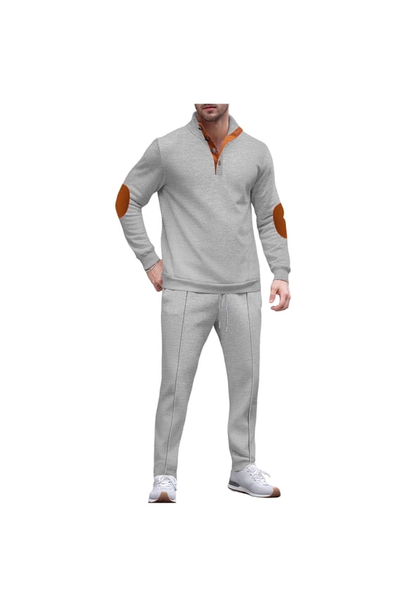 Mens Waffle Sweat Sets 2 Piece Outfits Sweatsuit Stand Collar Long Sleeve Sweatshirt & Elastic Waist Pants Set Lounge Wear Tracksuit Set