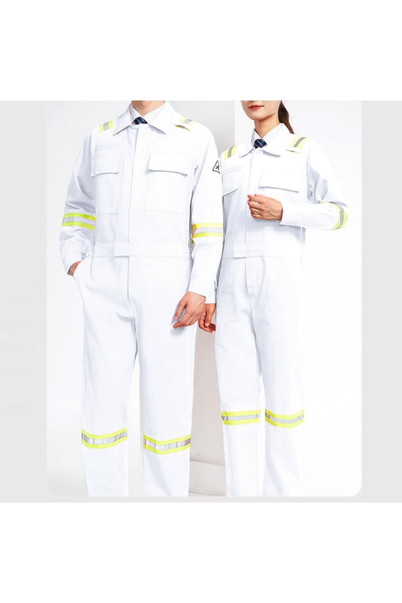 Mens Work Coveralls Lapel Long Sleeve Reflective Safety Utility Workwear Jumpsuit With Multi pockets