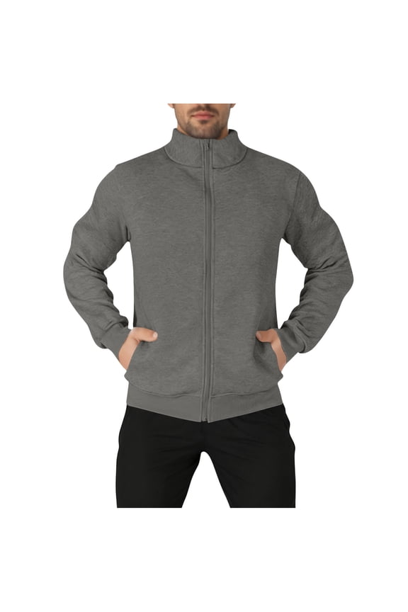 Mens Zip up Dialysis Sweatshirt Invisible Double Zipper Mock Neck Sweatshirt Long Sleeve Casual Winter Jacket with Pocket