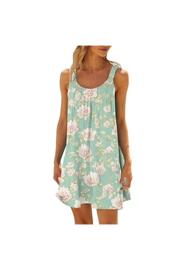 Mini Dresses for Women Summer Beach Vacation Sundresses Babydoll Dress Cute Floral Print Boho Dresses
