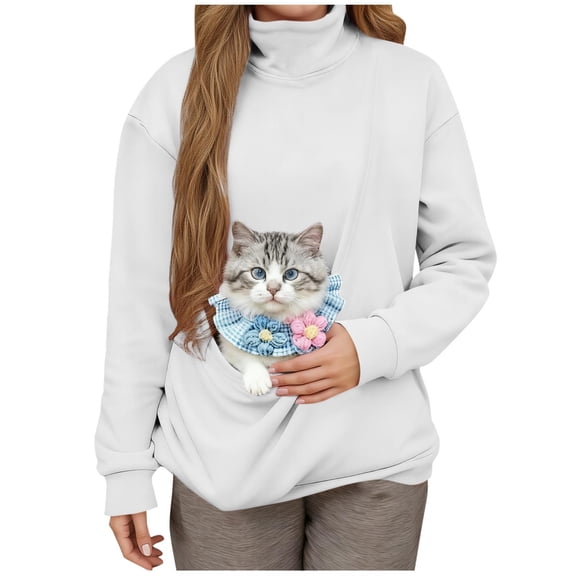 Yievot Mock Neck Sweatshirts for Women Casual Long Sleeve Pullover Tops Pet Pouch Sweatshirt with Pocket