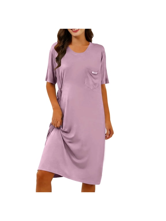 Nightgowns for Women with Pockets Short Sleeve House Dresses Mumu Sleepdress Nightdress