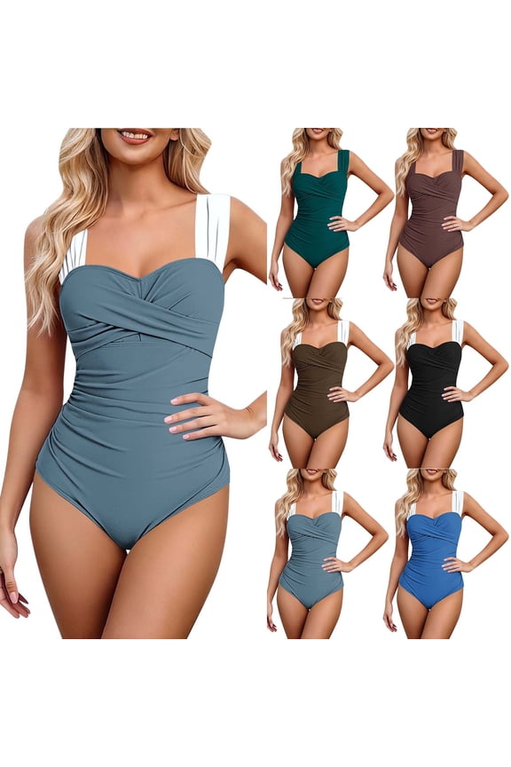 One Piece Swimsuits for Women Ruched Tummy Control Bathing Suits Modest Full Coverage Swimwear