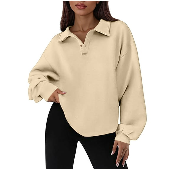 Yievot Oversized Sweatshirts for Women Lapel Pullover Tops Trendy Sweatshirt Fall Fashion Clothes
