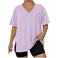 thumbnail image 1 of Yievot Oversized Tshirts for Women V Neck Short Sleeve Plus Size Tops Summer Casual Loose Fit Side Slit Basic Tee, 1 of 5