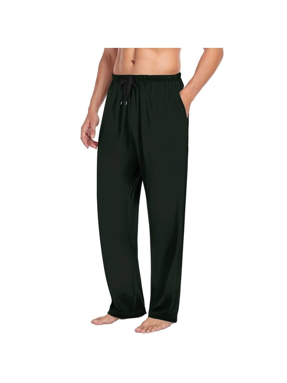 Pajama Pants for Men Open Bottom Elastic Waist Sleep Pant Drawstring Cozy Lounge Pants with Pockets