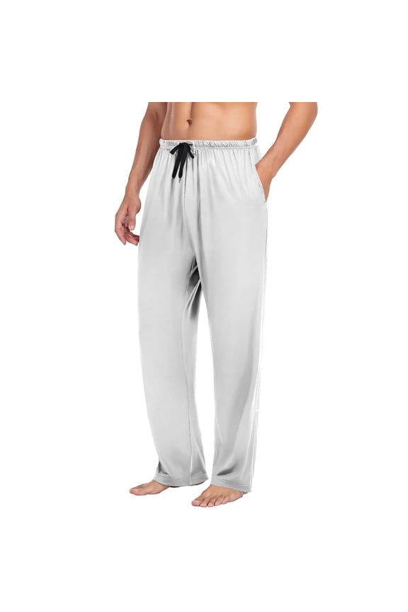 Pajama Pants for Men Open Bottom Elastic Waist Sleep Pant Drawstring Cozy Lounge Pants with Pockets