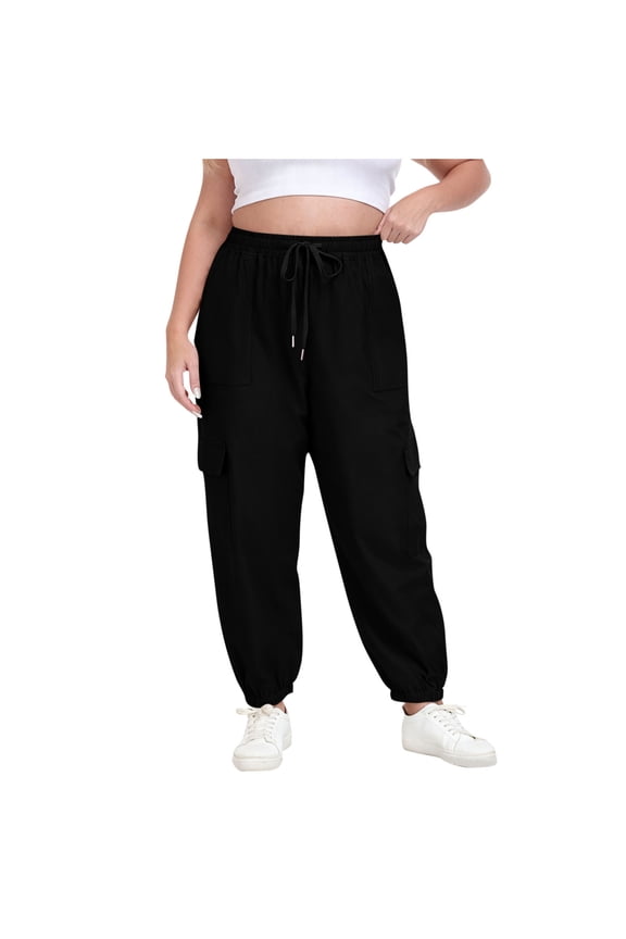 Plus Size Jogger Pants for Women Drawstring Workout Jogging Yoga Running Gym Sports Track Pants with Multi Pockets