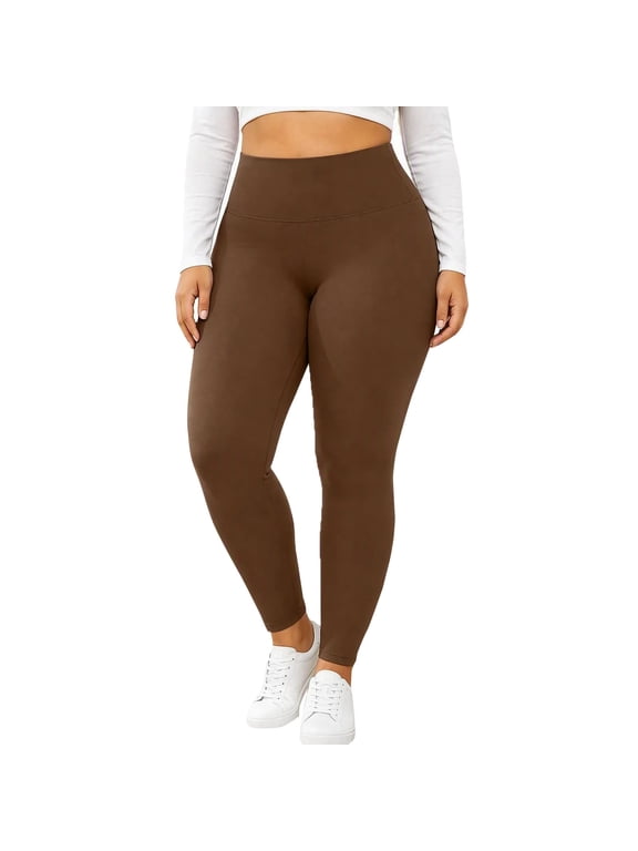 Plus Size Leggings for Women High Waisted Stretch Solid Color Leggings for Workout Gym Running