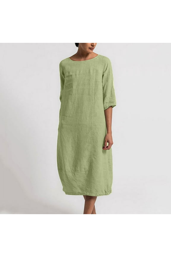 Plus Size Midi Dresses for Women Summer Short Sleeve Round Neck Casual Loose Long T-Shirt Dress