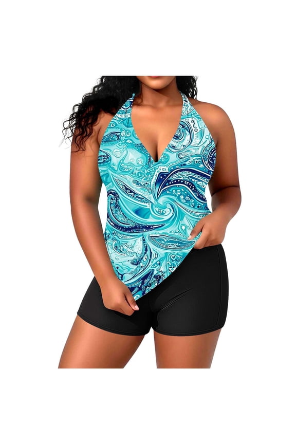 Plus Size Tankini Swimsuit for Women Two Piece Tummy Control Bathing Suit Adjustable Strap Modest Swimswear