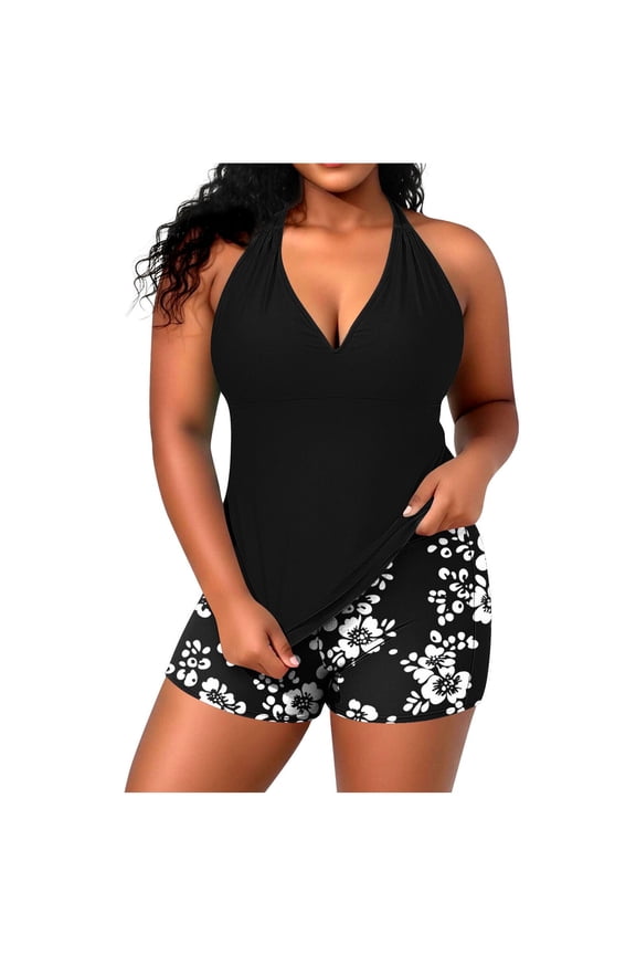 Plus Size Tankini Swimsuit for Women Two Piece Tummy Control Bathing Suit Adjustable Strap Modest Swimswear