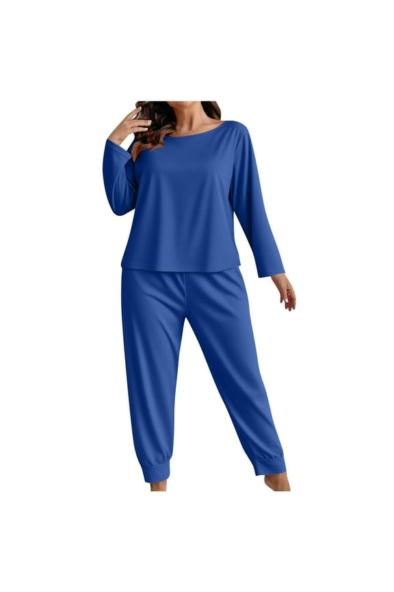 Plus Size Women's Pajamas Set 2 Piece Long Sleeve Pj Sleepwear Soft Comfy Tops and Joggers Fall Lounge Sets