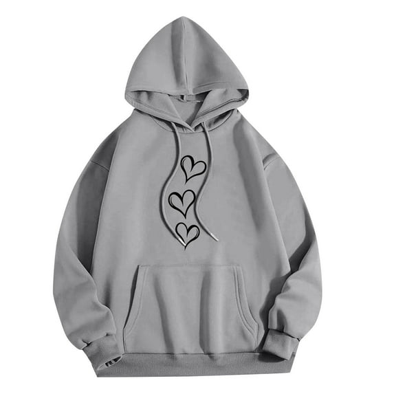 Yievot Pullover Hoodies for Women Cute Heart Print Drawstring Hooded Sweatshirt Fall Lightweight Jackets Tops with Pockets