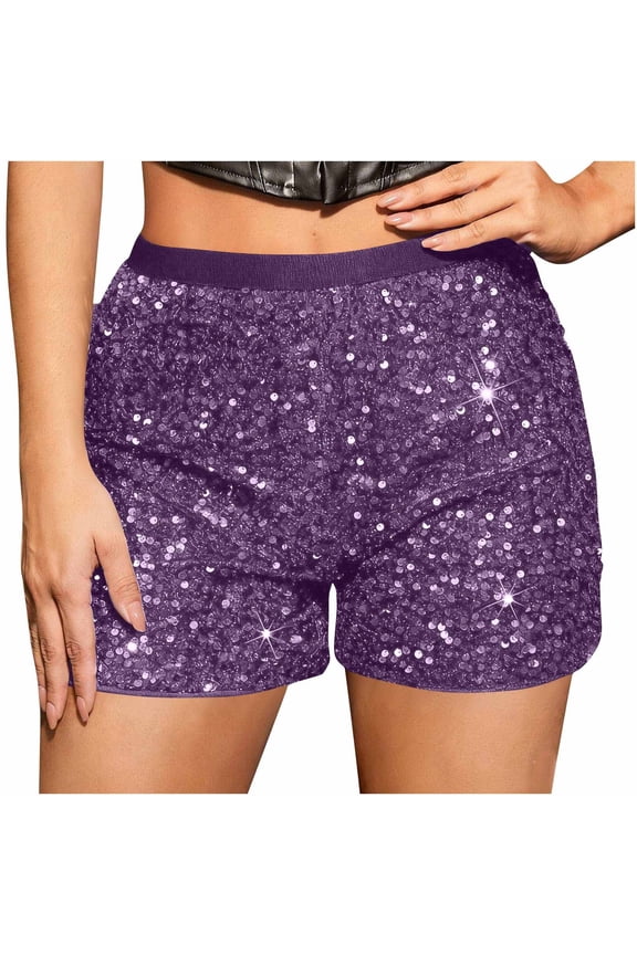 Sequin Shorts for Women Straight Leg Elastic Glitter Clubwear Party High Waisted Sparkly Shorts