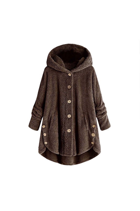 Sherpa Fleece Jacket for Women Warm Winter Long Sleeve Button Down Hooded Fuzzy Coat Lounge Wear