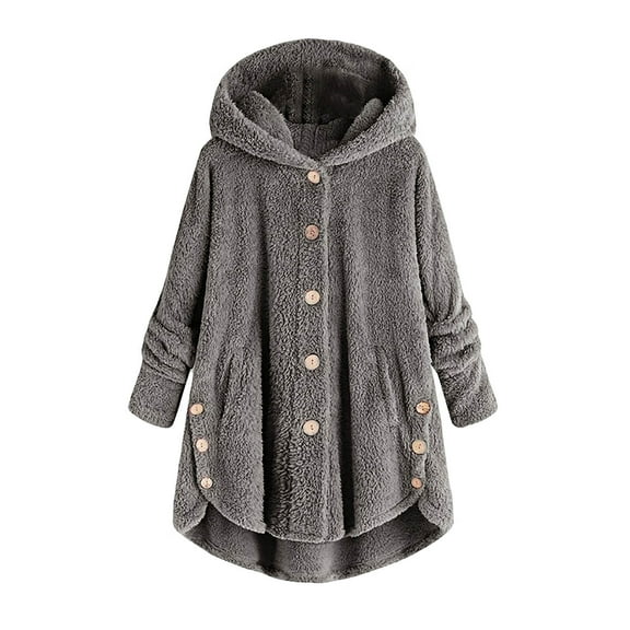 Yievot Sherpa Fleece Jacket for Women Warm Winter Long Sleeve Button Down Hooded Fuzzy Coat Lounge Wear