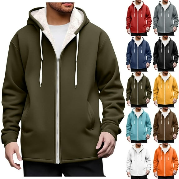 Yievot Sherpa Hoodies for Men Long Sleeve Zip up Sweatshirt Coat Winter Thick Warm Fleece Lined Hoodie