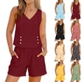 thumbnail image 1 of Yievot Short Sets for Women 2 Piece Linen Summer Outfit Crop Tank Top and Shorts Casual Vacation Outfits with Pockets, 1 of 8