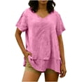 thumbnail image 1 of Yievot Short Sleeve Linen Shirts for Women Loose Casual V-Neck Summer Tops Flowy Layered Ruffle Beach Blouses, 1 of 6