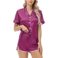 thumbnail image 1 of Maplenight Silk Pajama Sets for Women 2 Piece Striped Button Down Loungewear Pjs Set Summer Short Sleeve Sleepwear, 1 of 5