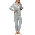 thumbnail image 1 of Maplenight Silk Pajamas for Women Set 2 Piece Soft Button Down Long Sleeve Tops and Elastic Pants Loungewear Set with Pockets, 1 of 6