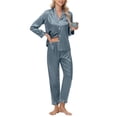 thumbnail image 1 of Maplenight Silk Pajamas for Women Set 2 Piece Soft Button Down Long Sleeve Tops and Elastic Pants Loungewear Set with Pockets, 1 of 5