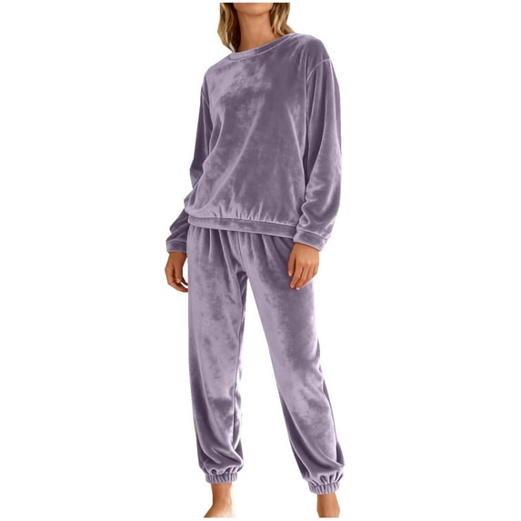 Maplenight Soft Pajamas for Women Set Winter Fleece Warm Sleepwear Fuzzy Pjs 2 Piece Flannel Lounge Sets with Pockets