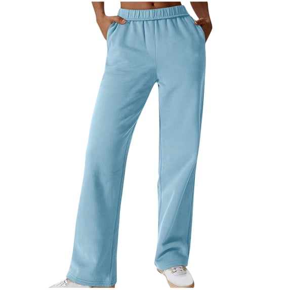 Yievot Straight Leg Sweat Pants for Women Elastic Waisted Casual Sweatpants Solid Workout Sport Pants with Pockets