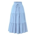 thumbnail image 1 of Yievot Summer Maxi Skirts for Women Casual Drawstring High Waist Tiered Pleated Ruffle Long Skirts Flowy Beach Boho Skirt with Pockets, 1 of 2