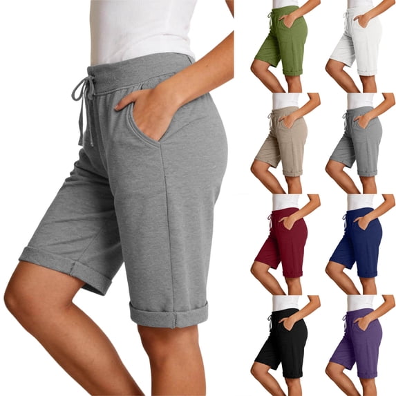 Yievot Sweat Shorts for Women Drawstring Elastic High Waist Rolled Hem Summer Soft Casual Lounge Shorts with Pockets