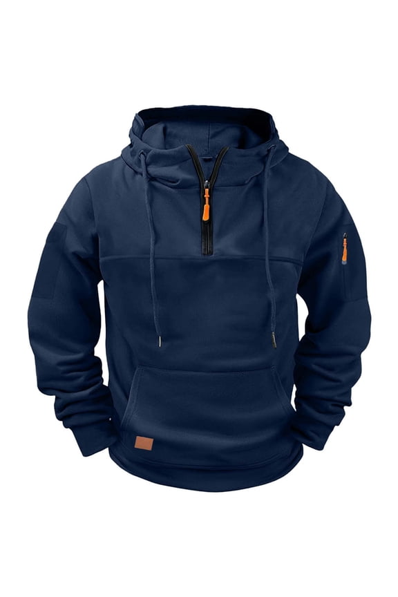 Tactical Hoodies for Men Fleece Quarter Zip Up Pullover Sweatshirt Fall Winter Warm Hooded Sweatshirt with Pockets